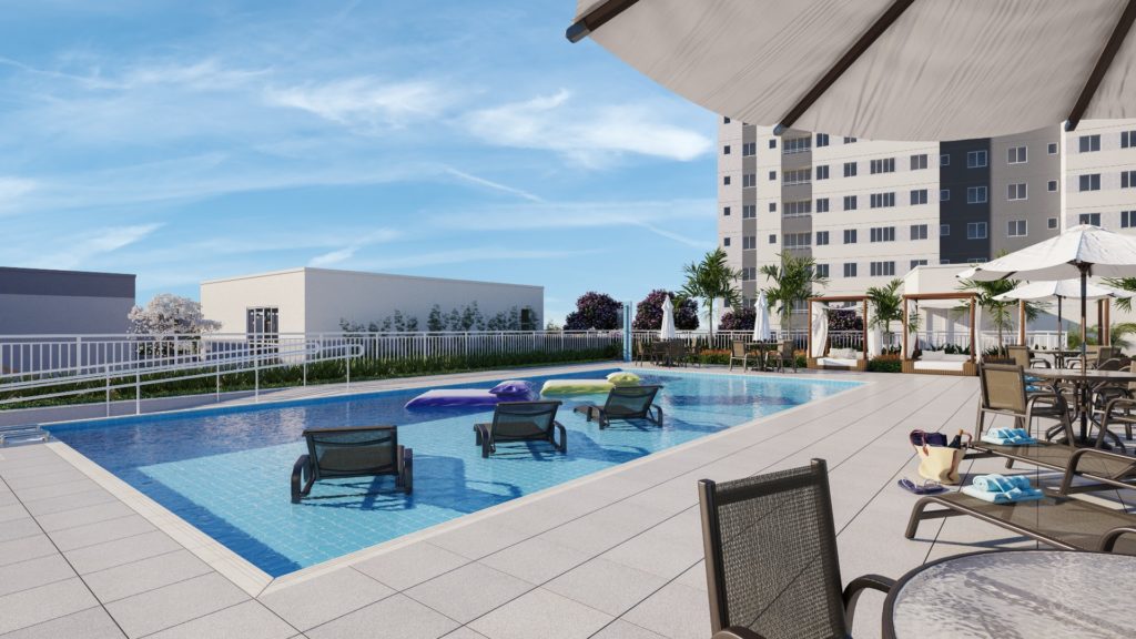 Piscina do New Time Residence, empreendimento da Riva em Contagem/MG